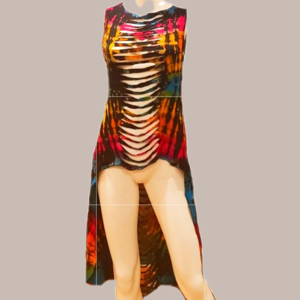 Kathmandu Tie Dye Multi Shark Bite Layering Hi Lo Top/ Dress OS NWT